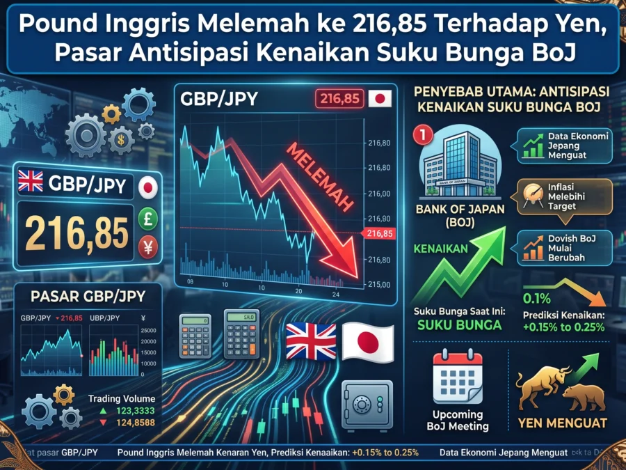 Pound Inggris Melemah ke 216,85 Terhadap Yen, Pasar Antisipasi Kenaikan Suku Bunga BoJ