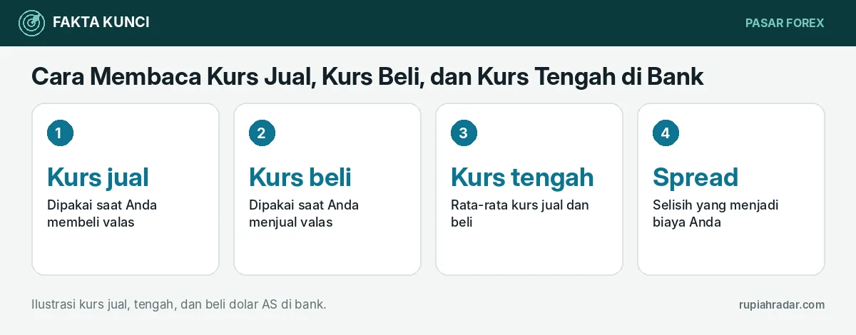Fakta kunci: Cara Membaca Kurs Jual, Kurs Beli, dan Kurs Tengah di Bank: Contoh Menukar Rupiah ke Dolar dan Biaya Spread yang Sering Terlupa