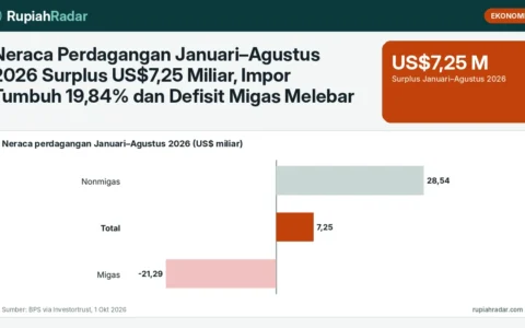 Neraca Perdagangan Januari–Agustus 2026 Surplus US$7,25 Miliar, Impor Tumbuh 19,84% dan Defisit Migas Melebar