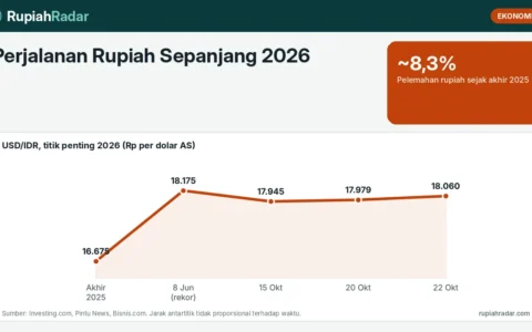 Perjalanan Rupiah Sepanjang 2026: Melemah Sekitar 8% dari Rp16.675 ke Rp18.060 per Dolar AS