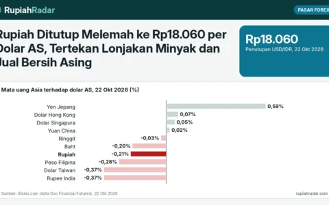 Rupiah Ditutup Melemah ke Rp18.060 per Dolar AS, Tertekan Lonjakan Minyak dan Jual Bersih Asing