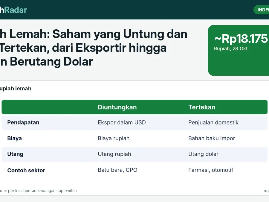 Rupiah Lemah: Saham yang Untung dan yang Tertekan, dari Eksportir hingga Emiten Berutang Dolar