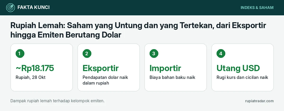 Fakta kunci: Rupiah Lemah: Saham yang Untung dan yang Tertekan, dari Eksportir hingga Emiten Berutang Dolar