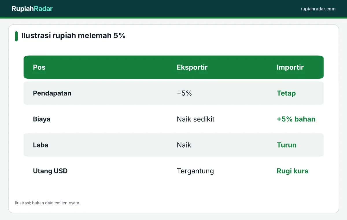 Ilustrasi dampak pelemahan rupiah lima persen